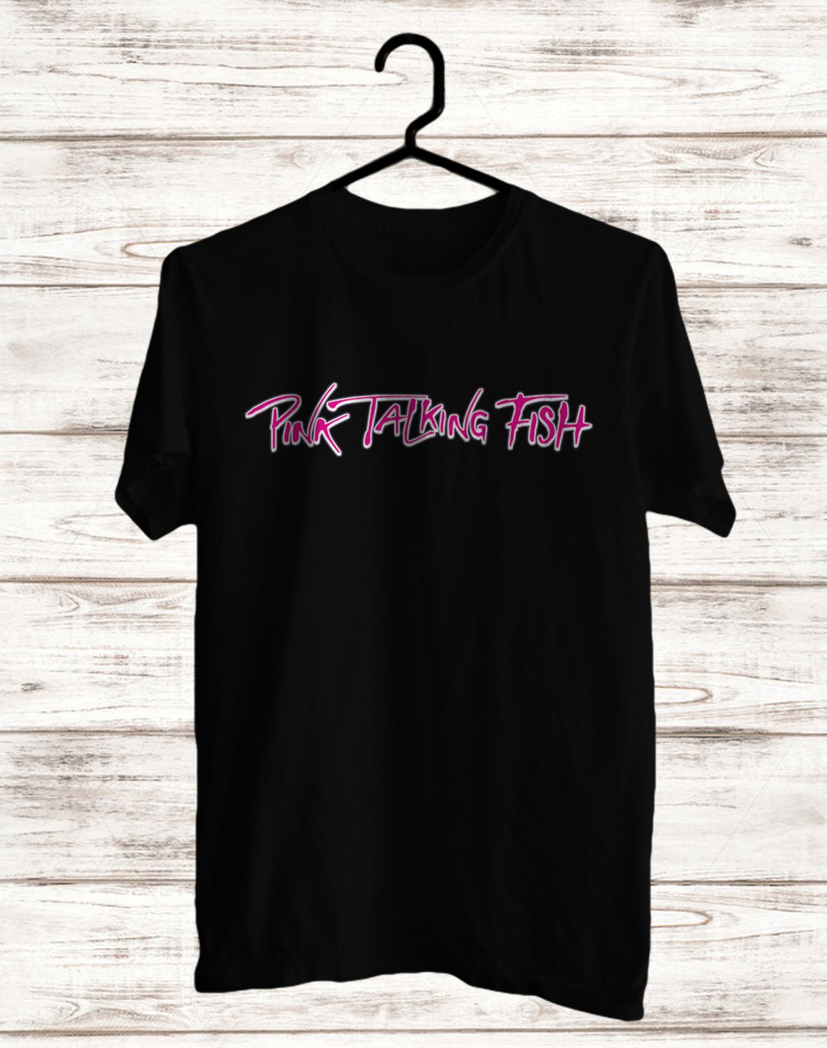 PINK TALKING FISH LOGO FRONT SIDE BLACK TEE SHIRT V01