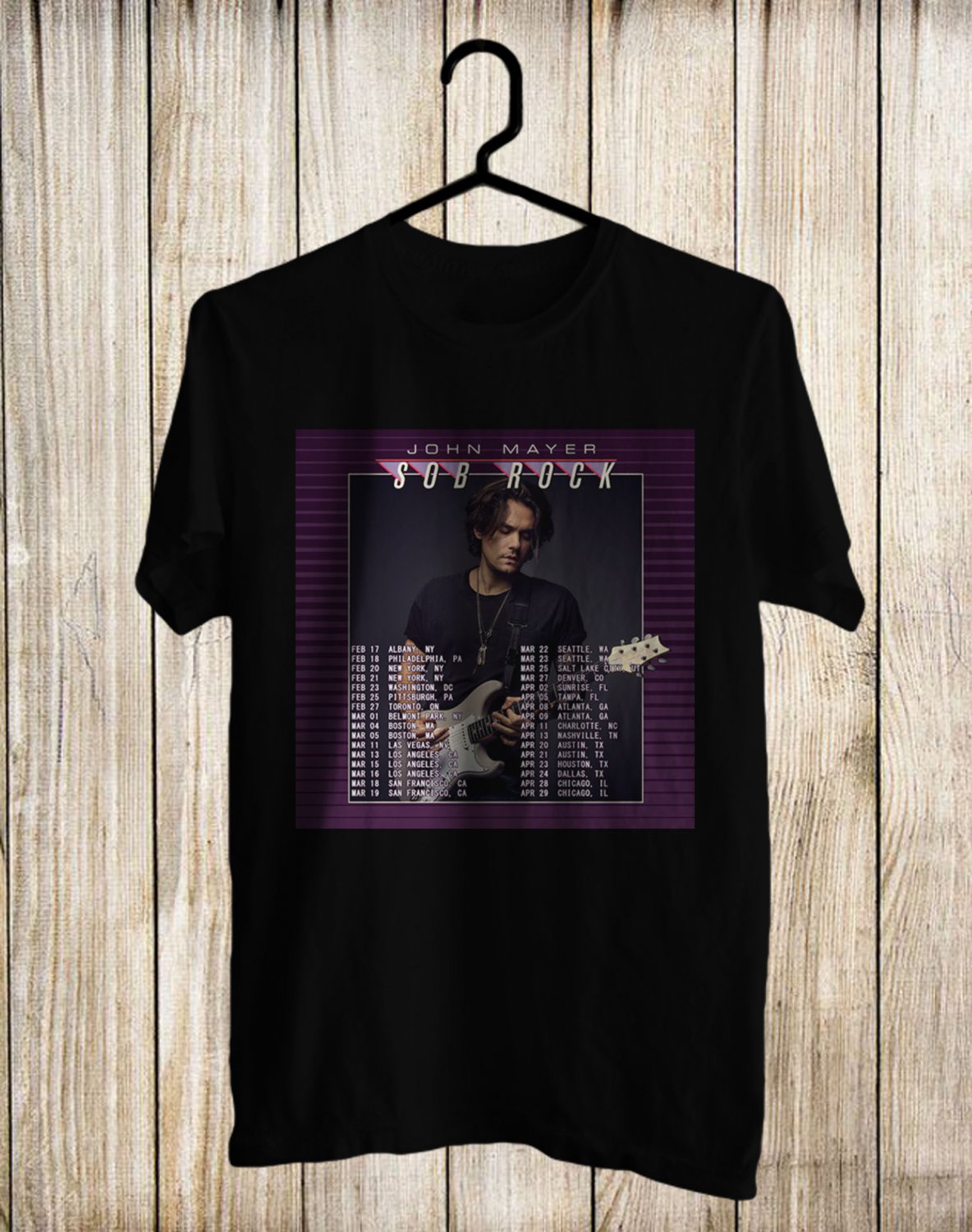 JOHN MAYER SOB ROCK TOUR DATES 2022 FRONT SIDE BLACK TEE SHIRT V01