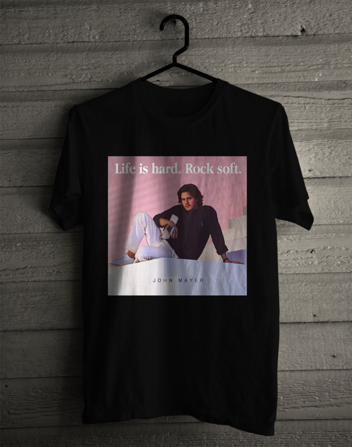 JOHN MAYER LIFE IS HARD ROCK SOFT FRONT SIDE BLACK TEE SHIRT V01