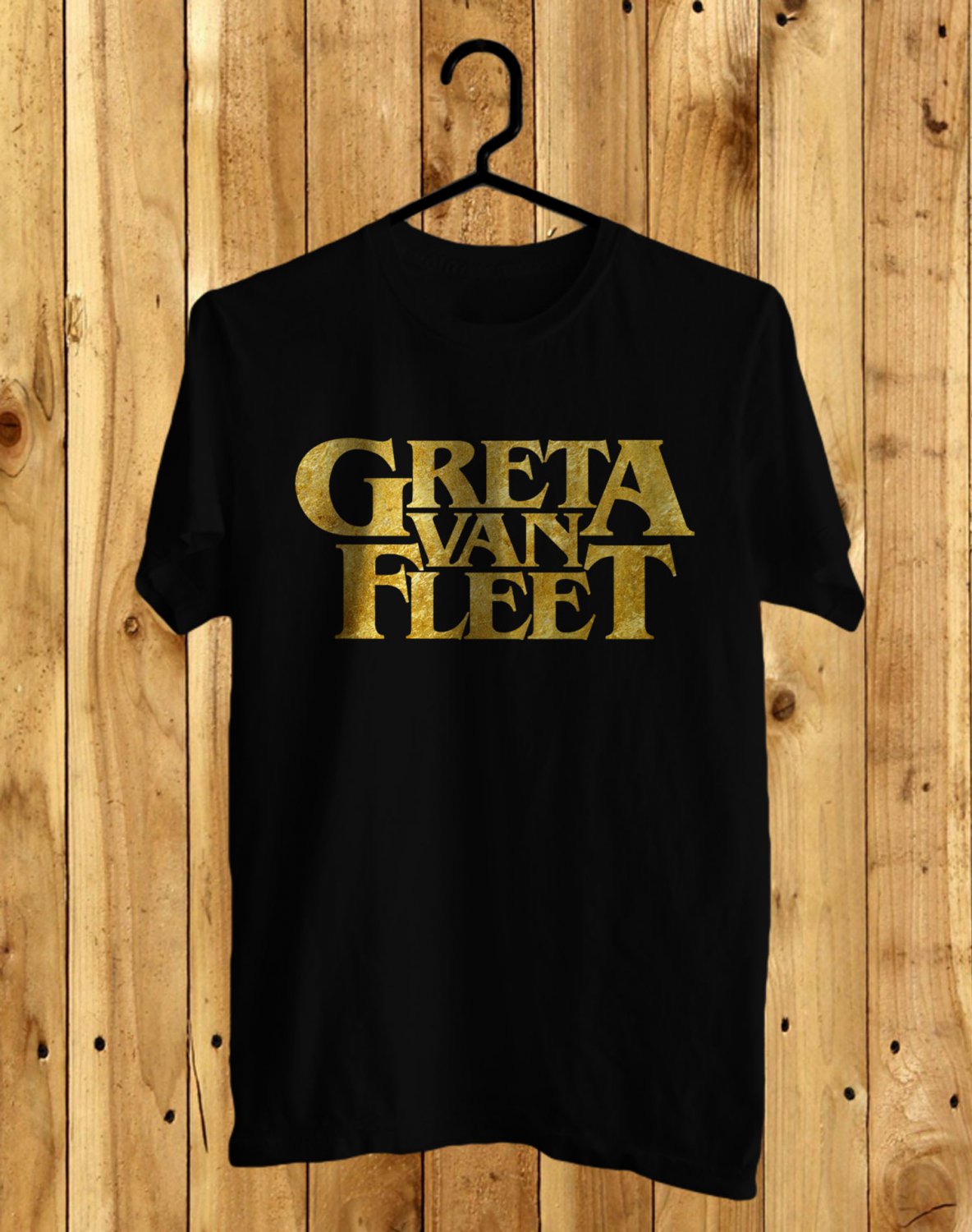 GRETA VAN FLEET GOLD LOGO FRONT SIDE BLACK TEE SHIRT V01