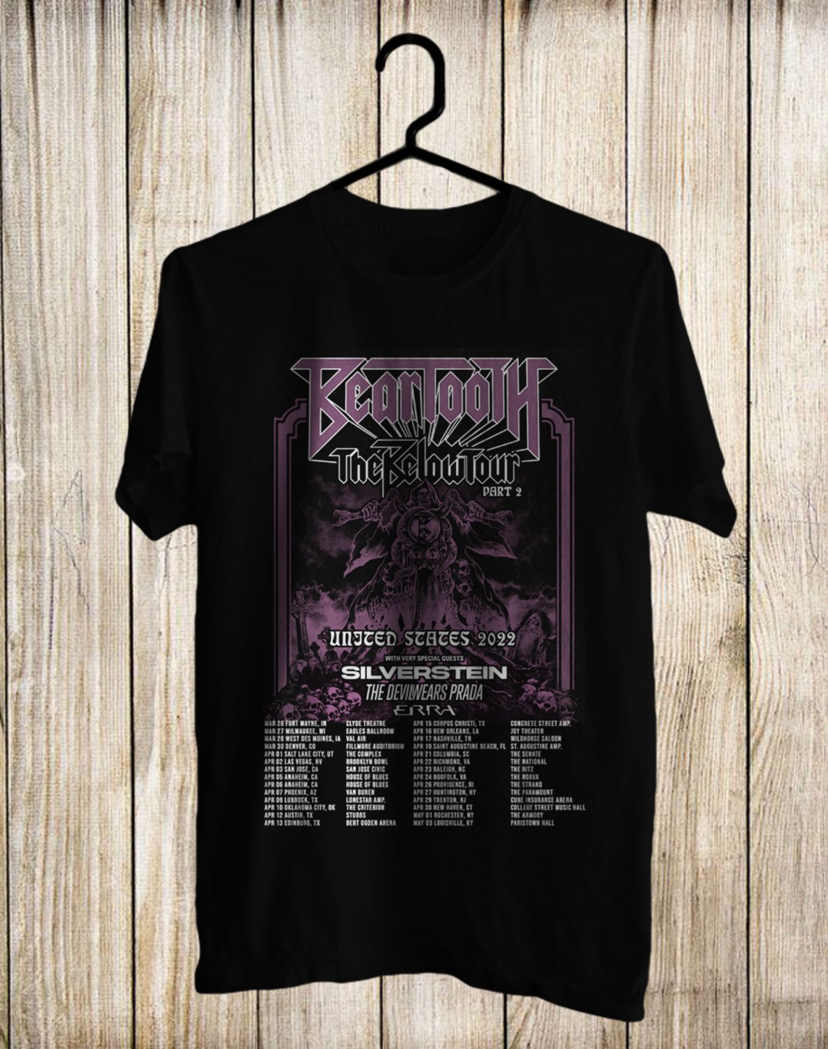 BEARTOOTH THE BELOW PART 2 TOUR DATES 2022 FRONT SIDE BLACK TEE SHIRT V01
