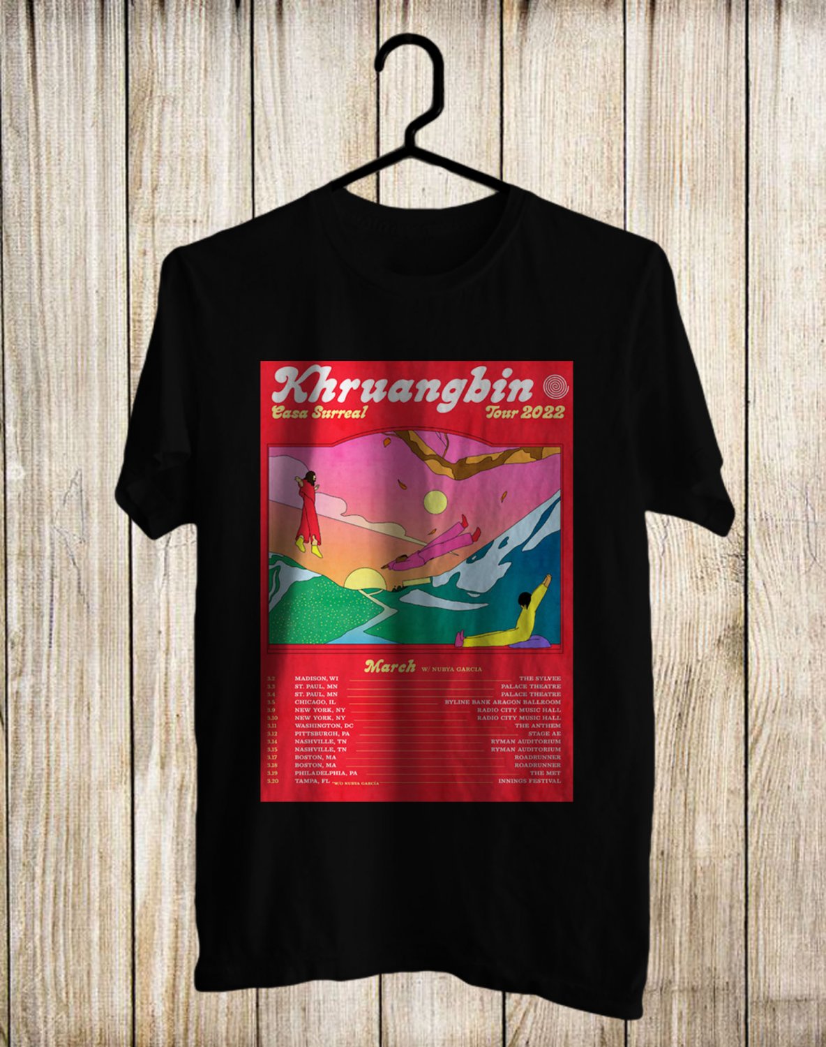 KHRUANGBIN CASA SUREAL SPRING TOUR DATES 2022 FRONT SIDE BLACK TEE ...