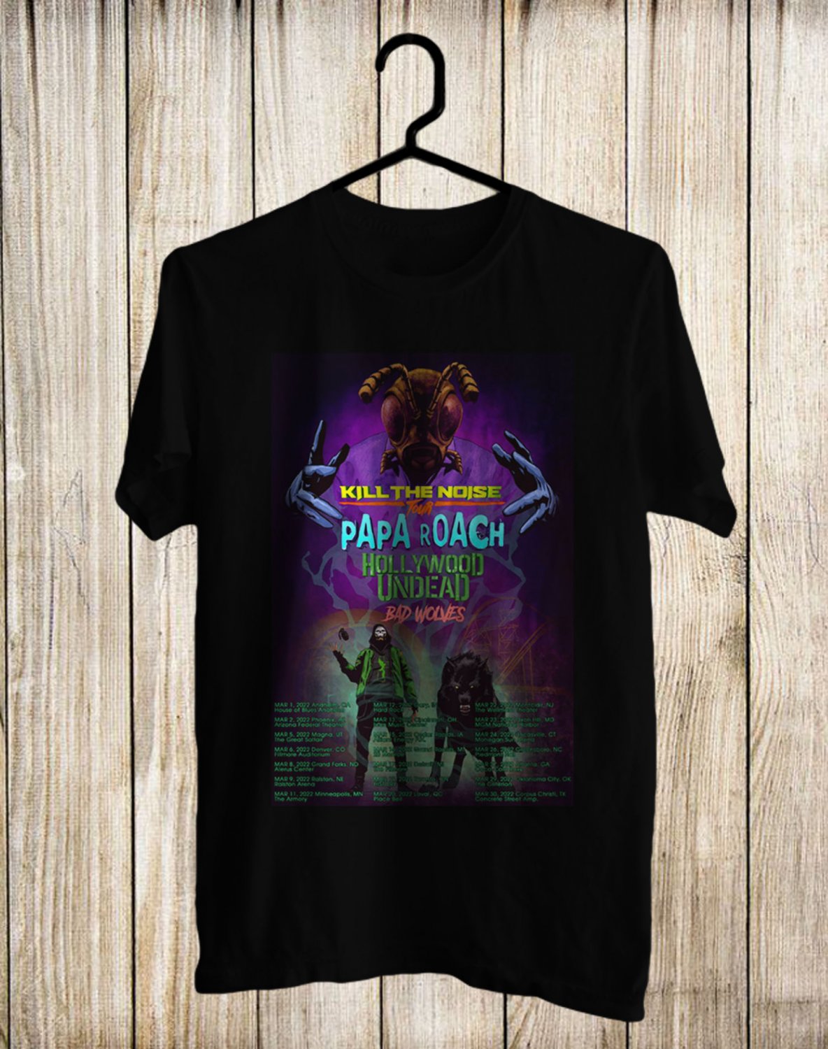 PAPAROACH KILL THE NOISE TOUR DATES 2022 FRONT SIDE BLACK TEE SHIRT V02