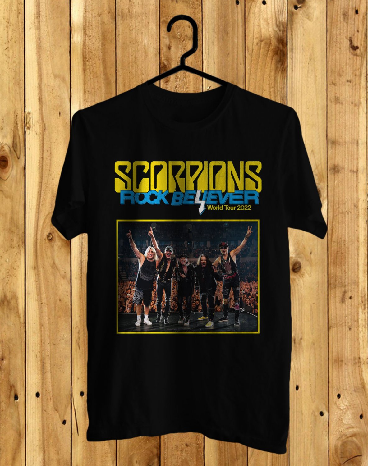 SCORPIONS ROCK BELIEVER TOUR 2022 FRONT SIDE BLACK TEE SHIRT V02