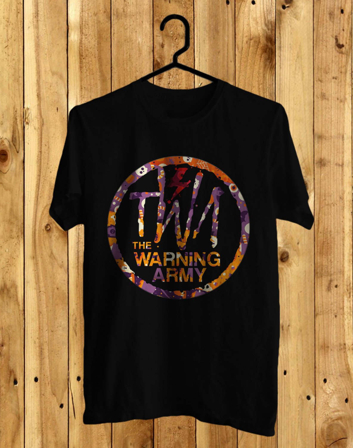 THE WARNING ARMY LOGO FRONT SIDE BLACK TEE SHIRT V01
