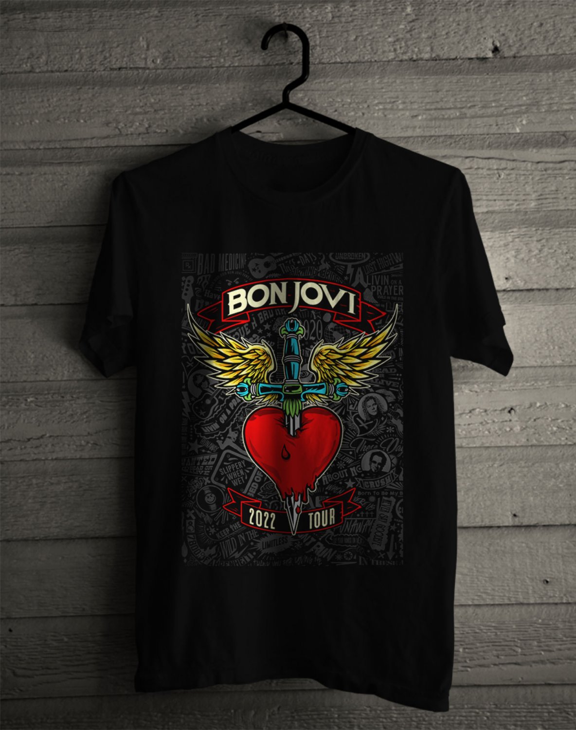 BON JOVI SPRING TOUR 2022 FRONT SIDE BLACK TEE SHIRT V01