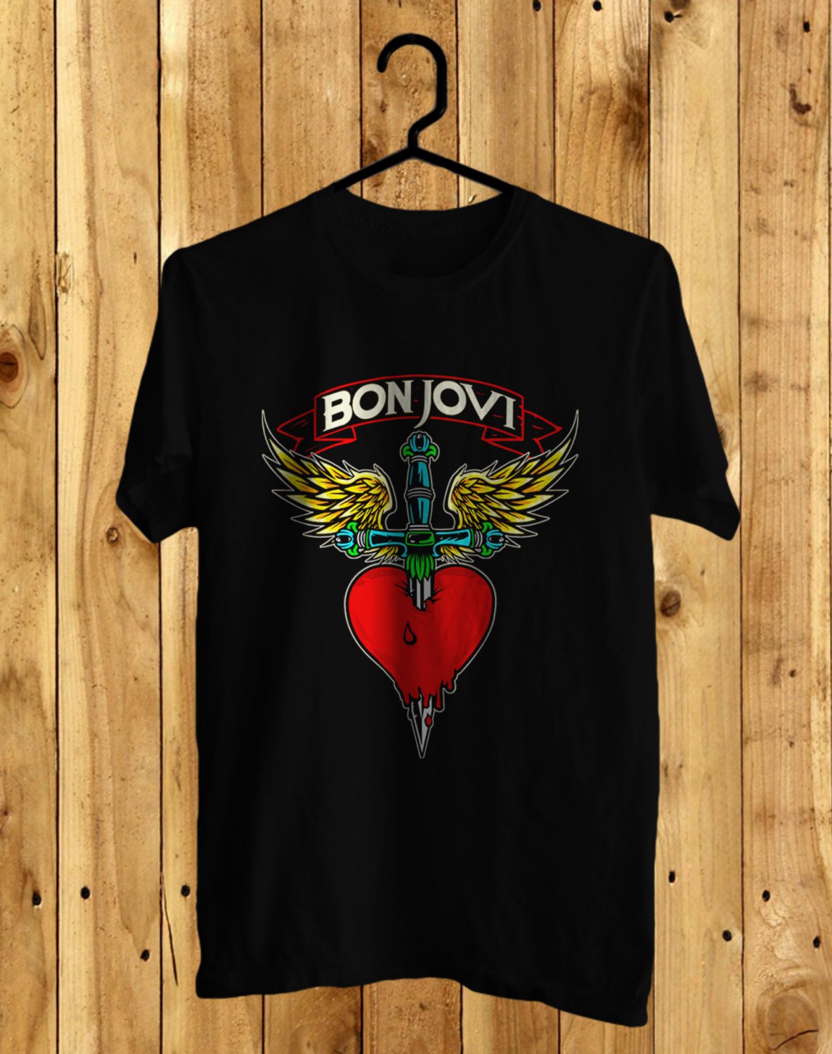 BON JOVI LOGO FRONT SIDE BLACK TEE SHIRT V01