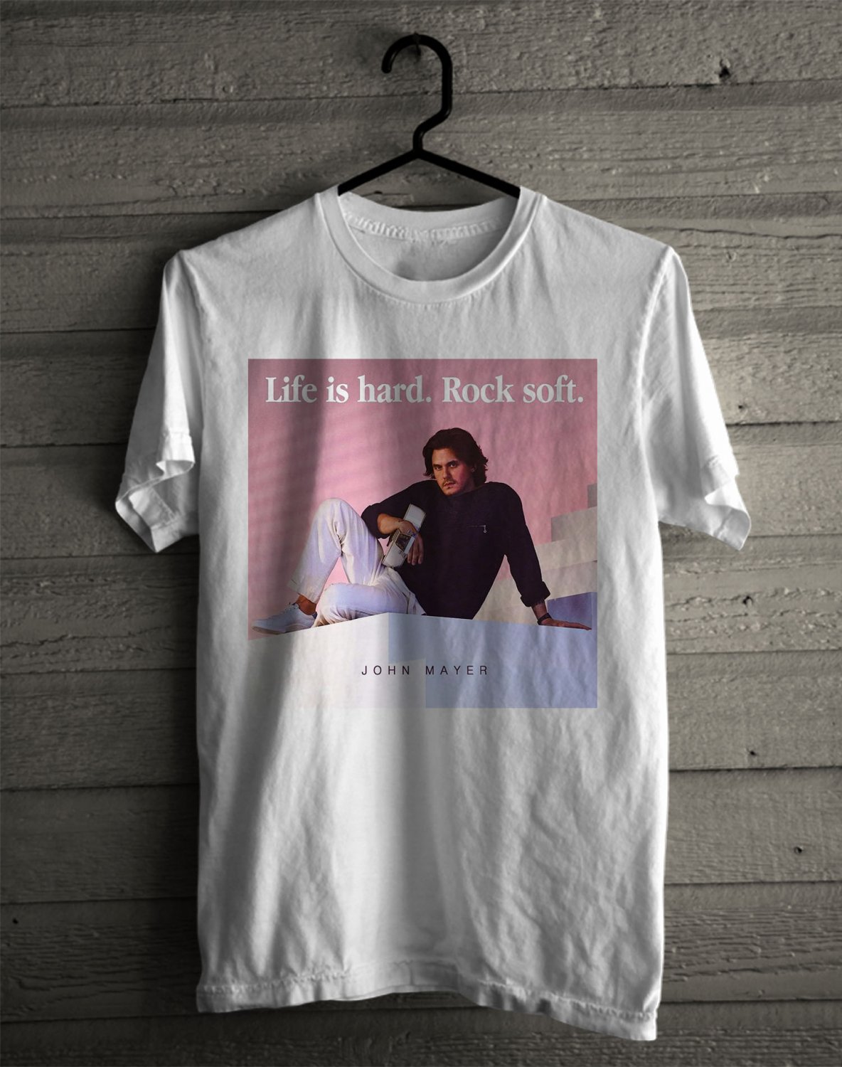JOHN MAYER LIFE IS HARD ROCK SOFT FRONT SIDE WHITE TEE SHIRT V01