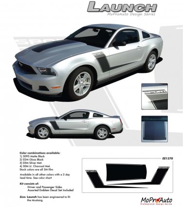 Ford Mustang 2010 2011 2012 "LAUNCH" Roush Style Side and Hood Stripes Kit
