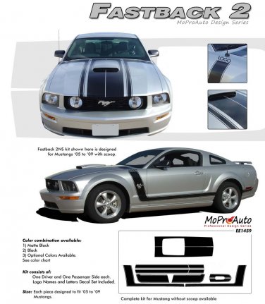 Ford Mustang 2005 2006 2007 2008 2009 "FASTBACK 2" BOSS Style Side and Hood Stripes Kit