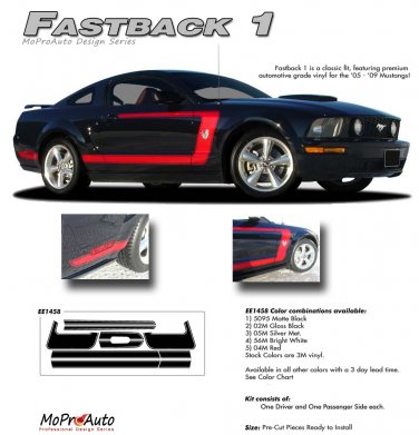 Ford Mustang 2005 2006 2007 2008 2009 "FASTBACK 1" Style Side Stripes Kit