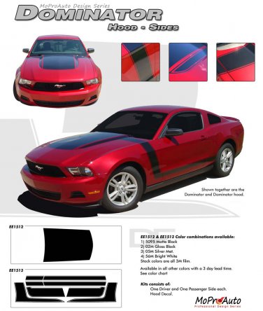 Ford Mustang 2010 2011 2012 "BOSS" Style Dominator Hood and Side Stripes Kit