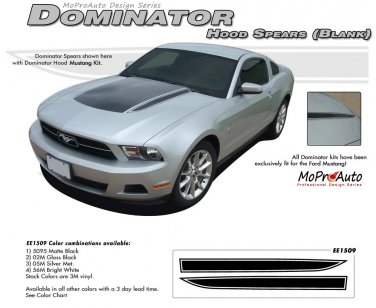 Ford Mustang 2010 2011 2012 "DOMINATOR HOOD SPEARS" Hood Decal Graphic and Stripes Kit