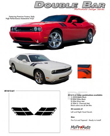 DOUBLE BAR : Hood Hash Style Vinyl Graphics Kit for 2008 2009 2010 2011 2012 2013 Dodge Challenger