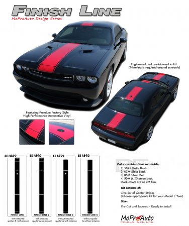 FINISH LINE : Wide Center Vinyl Racing Stripes Graphics Kit fits 2011 2012 2013 Dodge Challenger