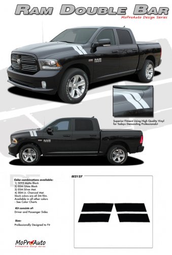 RAM DOUBLE BAR : 2009 2010 2011 2012 2013 Dodge Ram Hood Hash Marks Vinyl Graphics Kit