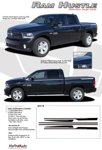 RAM HUSTLE : 2009 2010 2011 2012 2013 Dodge Ram Hood Spears and Side Stripes Vinyl Graphics Kit