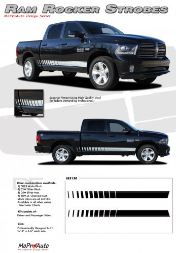 RAM ROCKER STROBES : 2009 2010 2011 2012 2013 Dodge Ram Lower Rocker Panel Vinyl Graphics Kit