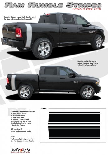 RAM RUMBLE STRIPES : 2009 2010 2011 2012 2013 Dodge Ram Bed Stripes Vinyl Graphics Kit
