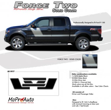 FORCE TWO (Solid) : Ford F-150 Hockey Stripe Vinyl Graphics Decals 2009 2010 2011 2012 2013 Models