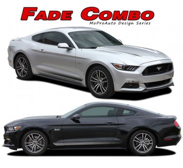 FADE COMBO Faded Rocker & Hood Stripe Vinyl Graphic Decal Ford Mustang 2015-2017