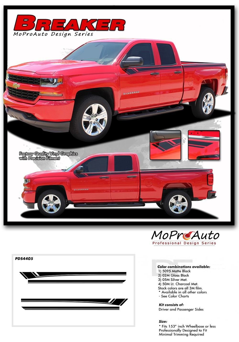 2014 2017 Breaker Chevy Silverado 1500 Decals Stripes 3m Pro Graphics