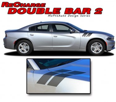 2015-2018 Dodge Charger Hood Hash DOUBLE BAR Side Decals Graphics 3M Pro Vinyl