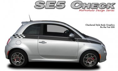 Checkered Side Body Line Rally Stripes Vinyl Graphic Decal 2011-2016 Fiat 500