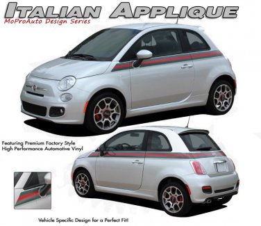 Upper Dual Red Green Italian Flag Stripes Vinyl Graphic Decal 2011-2015 Fiat 500