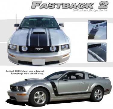Fastback 2 Boss Hood Side Stripes 3M Vinyl Graphic Decal 2005-2009 Ford Mustang