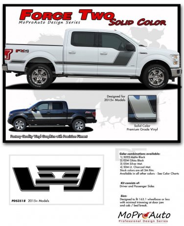 2015-2018 Ford F-150 Pickup FORCE 2 SOLID Stripe Vinyl Graphics | 3M Pro Decals