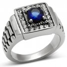 Men's Two Tone Rhodium Plated CZ Sapphire Ring  (Size 9)