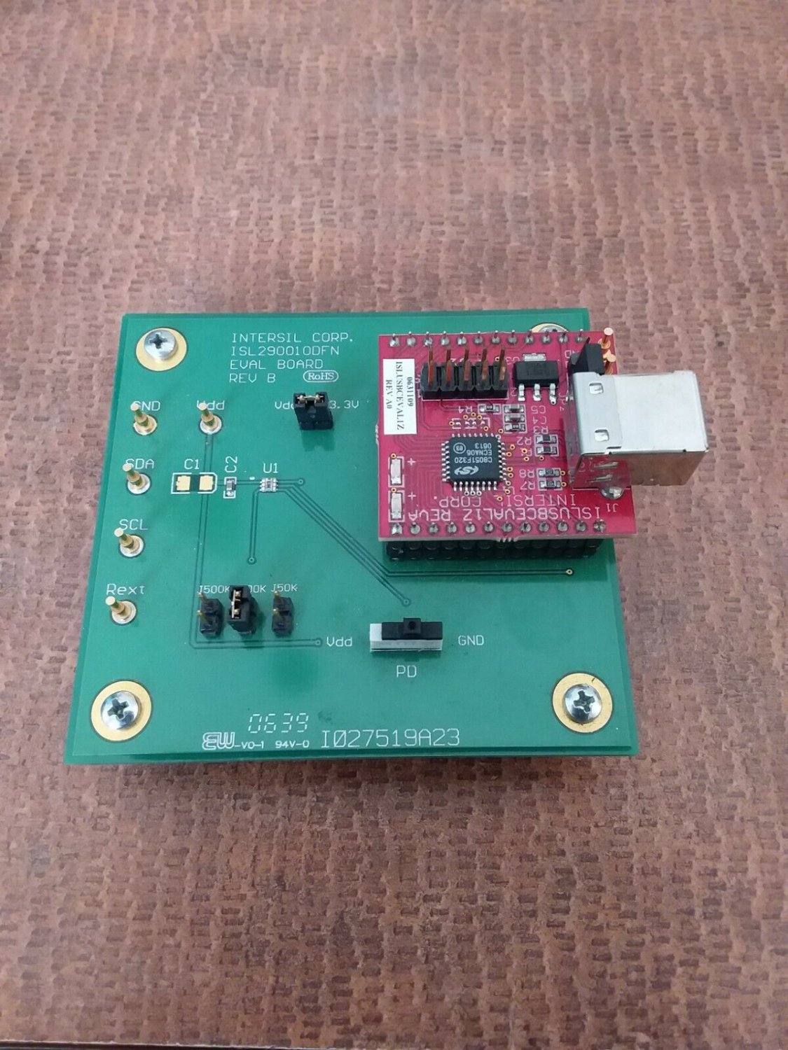 Intersil Evaluation Board ISL290010DFN I027519A23 w/ ISLUSBCEVALIZ rev A0 E1