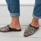 SALE- Womens Black Leather Decorative Slippers