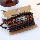 Vintage Leather Bracelet Believe Words Charm Multilayer Weave Beaded Bracelet for Men
