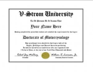 Diploma for Suzuki V STROM motorcycle owner