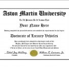 Diploma for Aston Martin luxury vehicle owner