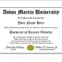 Diploma for Aston Martin luxury vehicle owner