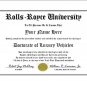 Diploma for Rolls Royce luxury vehicle owner