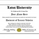 Diploma for Lotus luxury vehicle owner