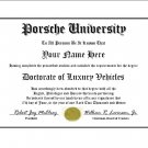 Diploma for Porsche luxury vehicle owner
