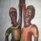ANTIQUE HAND CARVED WOODEN STATUE AFRICAN TRIBAL VERY OLD FIGURE WOMAN AND MAN