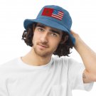 Denim Bucket Hat with USA and Morocco Flags | Vintage Style Hat | Unisex Streetwear Travel Hat
