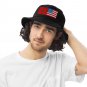 Denim Bucket Hat with USA and Morocco Flags | Vintage Style Hat | Unisex Streetwear Travel Hat