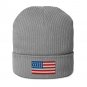Organic Ribbed Beanie with USA Flag | Eco-Friendly American Winter Hat | Unisex Patriotic Knit Cap