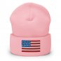 Cuffed Beanie with USA Flag | American Knit Winter Hat | Patriotic Beanie for Men & Women.