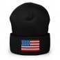 Cuffed Beanie with USA Flag | American Knit Winter Hat | Patriotic Beanie for Men & Women.