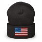 Cuffed Beanie with USA Flag | American Knit Winter Hat | Patriotic Beanie for Men & Women.
