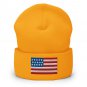 Cuffed Beanie with USA Flag | American Knit Winter Hat | Patriotic Beanie for Men & Women.