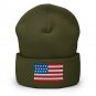 Cuffed Beanie with USA Flag | American Knit Winter Hat | Patriotic Beanie for Men & Women.